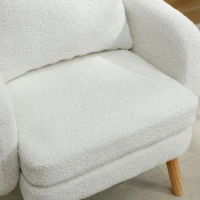 Fauteuil Lounge en Velours Teddy Moderne et Simple avec Coussin, Assise Extra Épaisse, 71x72x71 cm, Blanc(m-7)