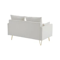 Divano Moderno in Velluto a 2 Posti con Contenitore e Cuscini, Gambe in Metallo Dorato, Ideale per Soggiorno e Ufficio, 135x71x71 cm, Beige(m-11)
