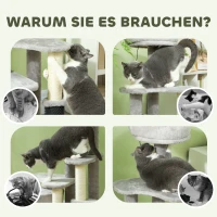 PawHut Katten-Speelcentrum met Krabpaal, Bed, Speelballen, Pluche, 60 x 39 x 87 cm, Lichtgrijs/Crème(m-6)