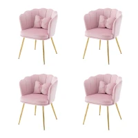 Ensemble de 4 chaises de salle à manger rembourrées en velours avec dossier en forme de pétale, pieds métalliques dorés et coussins papillon, Rose(m-2)