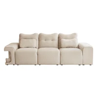 Divano Letto per Piccoli Animali Domestici a 3 Posti in Velluto Antigraffio con Nidi per Gatti Integrati e Cuscini, 228x73x79,5 cm, Beige(m-12)