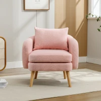 Fauteuil Relax Moderne en Velours Teddy avec Coussin, Assise Extra Épaisse, 71x72x71 cm - Fauteuil Lounge de Salon, Rose(m-5)