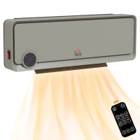 HOMCOM Wall Downflow Heater 2 Heat and Fan 1000W/2000W, Electric Space Heater with Timer Remote Oscillating, for Bedroom Home Office, Grey(m-1)