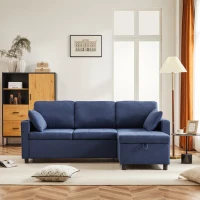 Canapé-lit multifonctionnel en forme de L avec chaise longue réversible, rangement caché et poches de rangement, design moderne, grand confort, Bleu(m-1)