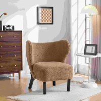 Poltrona Relax Moderna per Camera da Letto con Schienale Alto e Gambe in Legno, in Tessuto Sherpa, Design Elegante con Ampia Seduta, Marrone(m-1)