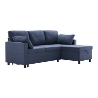 Canapé-lit multifonctionnel en forme de L avec chaise longue réversible, rangement caché et poches de rangement, design moderne, grand confort, Bleu(m-12)