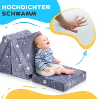 AIYAPLAY Modularny zestaw kanap dla dzieci, 5-częściowy, schody, materac, tor przeszkód, wzór z kucykiem i gwiazdami, Szary(m-6)