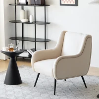 Poltrona da Salotto Moderna in Velluto con Schienale Alto, Braccioli in Metallo, Poltrona Design e Poltroncine da Salotto, Beige(m-5)