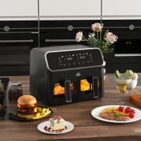 HOMCOM 8L Dual Basket Air Fryer, 80-200℃, with Sync Function - Black/Silver(m-2)