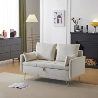 Divano Moderno in Velluto a 2 Posti con Contenitore e Cuscini, Gambe in Metallo Dorato, Ideale per Soggiorno e Ufficio, 135x71x71 cm, Beige(m-4)