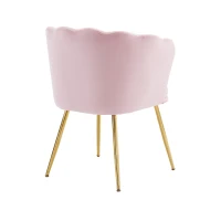 Ensemble de 4 chaises de salle à manger rembourrées en velours avec dossier en forme de pétale, pieds métalliques dorés et coussins papillon, Rose(m-8)