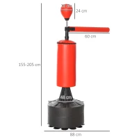HOMCOM Punching Ball de Boxe com Altura Ajustável com Barra Giratória 360° e Base Preenchida 88x48x155-205 cm Preto e Vermelho(m-3)
