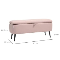 HOMCOM Banco de Almacenamiento con Tapa Abatible y Patas de Acero para Dormitorio Salón Entrada 101x38,5x44,5cm Rosa(m-3)