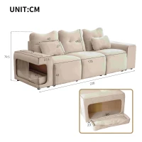 Divano Letto per Piccoli Animali Domestici a 3 Posti in Velluto Antigraffio con Nidi per Gatti Integrati e Cuscini, 228x73x79,5 cm, Beige(m-3)