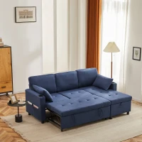 Canapé-lit multifonctionnel en forme de L avec chaise longue réversible, rangement caché et poches de rangement, design moderne, grand confort, Bleu(m-5)