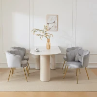 Set di 4 Sedie Imbottite in Velluto per Sala da Pranzo e Soggiorno con Schienale a Petalo, Gambe Metalliche Dorate e Cuscini a Farfalla, Grigio(m-5)