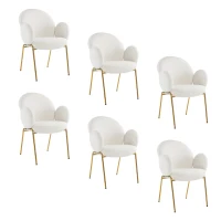 Set di 6 Sedie Imbottite per Sala da Pranzo in Tessuto Teddy con Schienale Alto e Gambe in Metallo, 66x49,5x90 cm, Bianco(m-2)