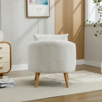 Poltrona da Salotto in Velluto Teddy Moderna e Semplice con Cuscino, Seduta Extra Spessa, Struttura in Legno Massello, 71x72x71cm, Bianco(m-4)