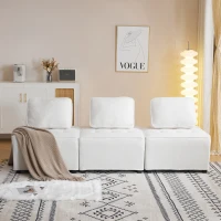 Divano Modulare per Soggiorno in Tessuto Teddy Vellutato, Combinazione Flessibile, Design Moderno, 76x73x76 cm - Poltrone Relax Moderne, Bianco(m-5)