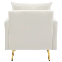 Poltrona Design Minimalista in Velluto con Ottomana Contenitore, Cuscini Decorativi e Braccioli, Gambe in Metallo Dorato, 71x71x76 cm, Beige(m-10)