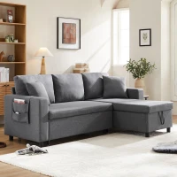 Divano Letto Multifunzionale Angolare con Chaise Longue Reversibile, Contenitore Nascosto e Tasche Portaoggetti, Design Moderno, Grigio Scuro(m-1)