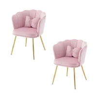Ensemble de 2 Chaises de Bureau en Velours avec Dossier en Pétale, Pieds Métalliques Dorés et Coussins Papillon, 63x58x77 cm, Rose(m-2)