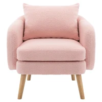 Poltrona Relax Moderna in Velluto Teddy con Cuscino, Seduta Extra Spessa, Struttura in Legno Massello,71x72x71cm - Poltroncina da Salotto, Rosa(m-12)