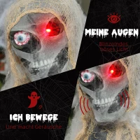 HOMCOM Halloween Decoratie, Eenogige Mummie, Buigzame Armen, Gloeiende Ogen, Griezelig Gehuil, 55x18x35 cm(m-5)