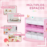 ZONEKIZ Estante para Brinquedos com 9 Caixas de Tecido não Tecido Amovíveis Organizador de Brinquedos 63x30x60 cm Rosa(m-7)