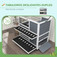 PawHut Coelheira de 2 Níveis 90x53x97 cm com Rodas Tejadilho Rebatível Tabuleiro Amovível Alimentador e Rampa cinzenta(m-6)