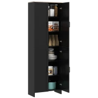 HOMCOM Armário de Cozinha com 4 Portas e Prateleiras Ajustáveis Anti-Tombo 60x30x170,5 cm Preto(m-10)