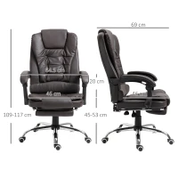 HOMCOM Fotoliu de Birou Rotativ cu Spătar și Înălțime Reglabilă și Suport pentru Picioare,  64,5x69x117 cm, Maro(m-3)