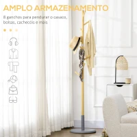 HOMCOM Cabide de Pé de Bambu Moderno com 8 Ganchos para Roupas Bolsas  Ø37,8x175,6 cm Madeira e Cinza(m-5)