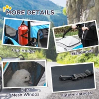 PawHut 2-in-1 Hundeanhänger Hundewagen bis 20kg klappbar Sicherheitsleine Reflektoren Stahl Blau+Grau(m-11)