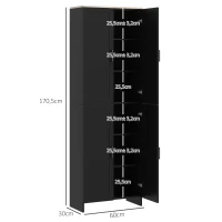 HOMCOM Armário de Cozinha com 4 Portas e Prateleiras Ajustáveis Anti-Tombo 60x30x170,5 cm Preto(m-3)