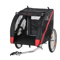 PawHut Hundeanhänger Fahrradanhänger bis 30kg geländegängig lagerbar wetterfest Reflektoren Oxford-Gewebe Stahlrahmen 145 x 80 x 87 cm Schwarz+Rot(m-13)