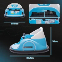 AIYAPLAY 360° Rotation Kids Bumper Car, 12V Waltz Car with Remote Control, Dual Joystick, Music, Lights, Light Blue(m-3)