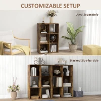 HOMCOM 3-tier 6 Cubes Storage Unit Particle Board Cabinet Bookcase Organiser Home Office Shelves Rustic Brown(m-5)