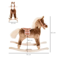 HOMCOM Cavalo de Brincar para crianças +3 anos com Pegas Estrutura Metálica e Base em Madeira Carga 40 kg 74x33x62 cm Castanho(m-3)