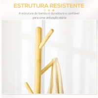 HOMCOM Cabide de Pé de Bambu Moderno com 8 Ganchos para Roupas Bolsas  Ø37,8x175,6 cm Madeira e Cinza(m-6)