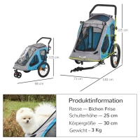 PawHut 2-in-1 Hundeanhänger Hundewagen bis 20kg klappbar Sicherheitsleine Reflektoren Stahl Blau+Grau(m-3)