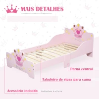 HOMCOM Cama Infantil +3 Anos 143x73x60 cm com Estampado Coroa Carga 50 kg para Quarto Rosa(m-4)