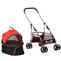 PawHut 2-in-1 Hundebuggy Tragtasche Autositz bis 10kg klappbar Bodenkorb 82 cm x 49,5 cm x 98 cm Rot(m-12)