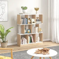 HOMCOM Biblioteca 100×27×124 cm – Lemn Stejar & Alb cu 8 Rafturi(m-13)