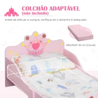 HOMCOM Cama Infantil +3 Anos 143x73x60 cm com Estampado Coroa Carga 50 kg para Quarto Rosa(m-7)