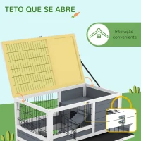 PawHut Coelheira de 2 Níveis 90x53x97 cm com Rodas Tejadilho Rebatível Tabuleiro Amovível Alimentador e Rampa cinzenta(m-5)