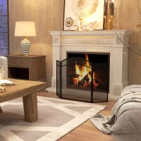 HOMCOM Vonkenbescherming voor Haarden, Elegante Vonkenvanger, Opvouwbaar, Gecoat, Zwart, 96 x 60 cm(m-2)