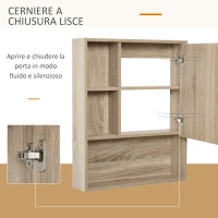 kleankin Armadietto Bagno a Specchio con Ripiani Regolabile, Specchio Bagno Contenitore con Porta Salvaspazio, Montaggio a Parete, 60x15x76 cm, Rovere(m-7)