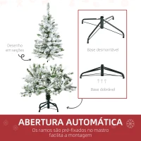 HOMCOM Árvore de Natal Artificial 120 cm com Neve Ignífugo com 200 Ramos Folhas de PVC Abertura Automática Base Dobrável Verde(m-6)