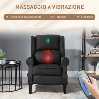 HOMCOM Poltrona Massaggiante e Reclinabile con Funzione Riscaldante e Telecomando, 78x84x101cm, Nero(m-4)
